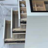 Coiffeuse moderne minimaliste en bois blanc avec éclairage HD et tiroirs, idéale pour chambre, hôtel, appartement élégant