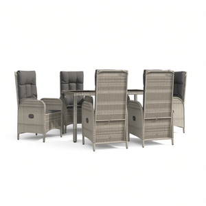 ชุดโต๊ะรับประทานอาหารในสวน D0100H59GFP 6 ที่นั่ง สีเทา ทำจากหวาย PE เฟอร์นิเจอร์กลางแจ้งสไตล์ร่วมสมัย โครงหวาย - Product Image 1