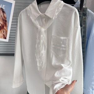 Camisa <span class=keywords><strong>de</strong></span> Encaje con Botones Decorativos para Mujer, Blusa Casual <span class=keywords><strong>de</strong></span> Manga Larga con Solapa y Bolsillo Bordado, Ropa <span class=keywords><strong>de</strong></span> Oficina - Product Image 3
