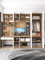 Meuble mural TV intégré en bois, bureau multifonctionnel, unité de rangement pour salon, mobilier moderne minimaliste et écologique pour la maison