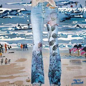 Pantalones Largos de Mezclilla para Mujer, Corte Bootcut, 100% Algodón, Transpirables, Cintura Baja, 2 Bolsillos, Estampado Digital, Top Ventas - Product Image 3