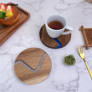 New Style Custom Logo Printing <b>Round</b> Acacia Wood Resin Splicing Coasters Eco-Friendly Home Office Coffee Tea Cup <b>Table</b> <b>Mats</b> Pads - Product Image 1