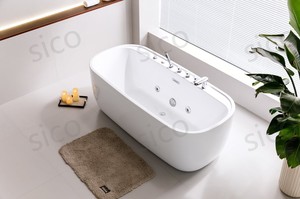 Bañera independiente de acrílico ovalada moderna, modelo de remojo contemporáneo con desbordamiento de drenaje para uso en el baño, suministro directo de fábrica - Product Image 2