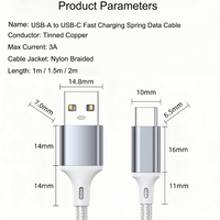 Cable USB Retráctil con Resorte de Tipo A a Tipo C, Cable de Datos para Auto con CarPlay, Cable de Carga Rápida para iPhone 17, Xiaomi, Huawei y Teléfonos Inteligentes