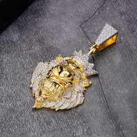 Mode haute qualité bijoux plaqué or cubique Zircon vache en colère dessin animé pour Bling couronne taureau laiton tête pendentif collier pour hommes