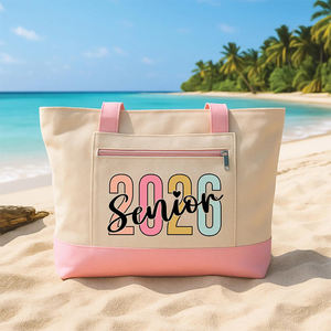 Pochettes personnalisées <span class=keywords><strong>pour</strong></span> chapeaux de diplômés, design bicolore, pochette zippée <span class=keywords><strong>pour</strong></span> diplômés, sac fourre-tout de plage en toile couleur pastel Senior 2026 - Product Image 5
