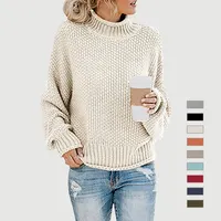 Осень-зима 2021, Модный женский однотонный вязаный пуловер, свитер, плотный вязаный женский свитер с высоким воротником