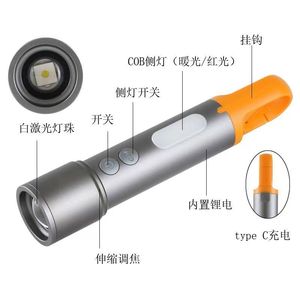 Aluminum Alloy <b>Flashlight</b> <b>Led</b> White Light Zoomable Dimmable With Hook For Camping Outdoor Use - Product Image 4