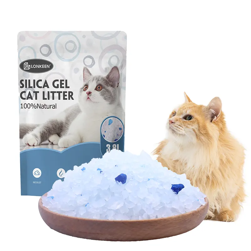 Çevre dostu 3.8L silika jel kristal Neo temiz ARENA PARA GATOS tozsuz beyaz silikon kedi kumu ile 3% mavi kedi kumu