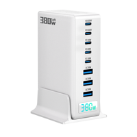 Station de charge de bureau 380W GaN 8 ports avec écran numérique, charge rapide multi USB-C PD100W QC3.0 pour ordinateur portable, téléphone, tablette, certifiée CE