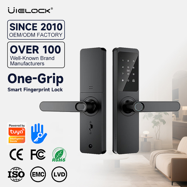 High Quality Aluminum & Glass Wood Doors Fingerprint Keyless Tuya App WiFi Cloud Multi-Unlock Smart Door Lock