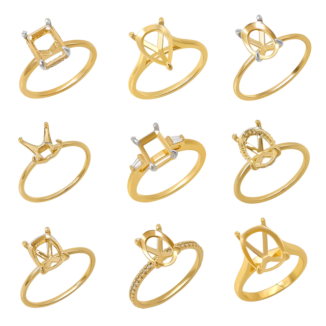Au585 Luxury Gold Gemstone Ring Mounting Solitaire Semi Mount for Lab Diamond Wedding Engagement Stone Setting