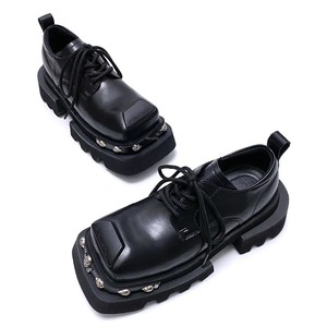 Chaussures habillées sophistiquées à bout carré et lacets pour hommes et femmes, style rétro, plateforme épaisse, type Derby, pour un look tendance et unique. - Product Image 3