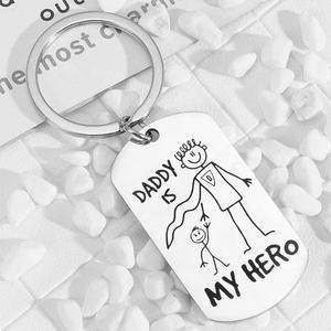 Forme carrée personnalisée My Hero Father Print Keychain Porte-clés en alliage de zinc et de métal pour cadeau - Product Image 1