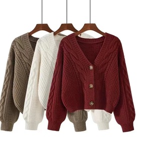 Maglione con Scollo <span class=keywords><strong>a</strong></span> V Intrecciato per Donna, <span class=keywords><strong>Cardigan</strong></span> Lavorato <span class=keywords><strong>a</strong></span> Maglia, Top Corto Invernale - Product Image 1
