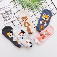 Chaussettes basses fantaisie en coton pour femmes et filles, motif animaux (chien, lapin, chat), style dessin animé mignon, décontractées, vente en gros