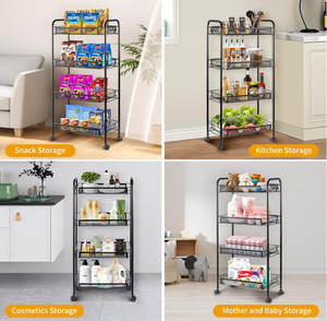 Carrello portaoggetti <span class=keywords><strong>da</strong></span> <span class=keywords><strong>cucina</strong></span> a 4 ripiani con ruote, cestello in filo metallico, scaffalatura regolabile in metallo per dispensa - Product Image 4