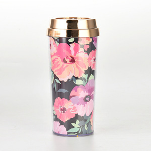 Popular ecológico 16oz/450mL vaso de plástico con aislamiento de doble pared portátil diseño Floral taza de café y taza de agua - Product Image 5