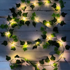 잎 Ratta Stringn 빛 요정 정원 장식 야외 파티오 식물 녹색 잎 빛 문자열 빌라 램프