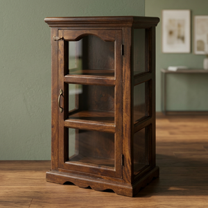 Gabinete de madera de almacenamiento de exhibición de puerta de vidrio y madera de mango sólido con acabado marrón Natural de alta calidad para sala de estar del hogar - Product Image 3