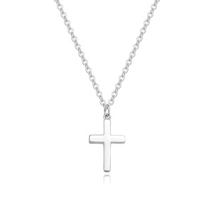 Collana con Ciondolo a Croce in Argento 925, Design Minimalista Unisex, Catena a Maglia per Uso Quotidiano, Placcata in Oro Bianco - Product Image 1