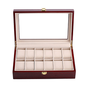 Ready estuches-caja de embalaje de madera para relojes, cierre dorado con 12 ranuras para ventana de vidrio impreso - Product Image 4