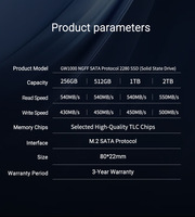 قرص صلب داخلي Great Wall GW1000 M.2 2280 PCIe SSD بتقنية 3D NAND TLC عالي السرعة 550 ميجابايت/ثانية سعة 2 تيرابايت للحواسيب المحمولة مع ضمان 5 سنوات ومعتمد من EMC وFCC وROHS