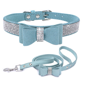 Yolen vente en gros <span class=keywords><strong>Amazoo</strong></span>, vente chaude de luxe en velours rose strass de haute qualité chat petit moyen chien laisse nœud papillon colliers pour animaux de compagnie - Product Image 3