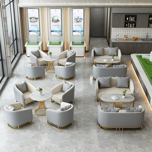 Hotel Sofa Set With Table And Chairs Fabric Metal <b>Frame</b> Durable For Reception Area - Product Image 1