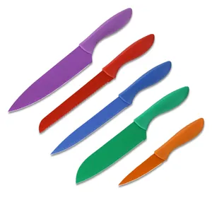 Yangjiang Wins OEM 5pcs Colorful Non Stick Coating Stainless Steel Kitchen Chef Knife Sets