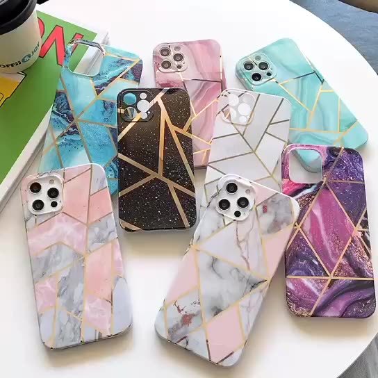 Luxury Custom Imd Printed Gold Luxury Cell Phone Cover for Iphone 13 11 12 Pro Max X Xs Xr Geometric Stripe Marble Phone Case