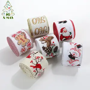 KG Weihnachts fabrik Großhandel Adornos Navidad Santa Schneemann Wired Print Ribbon Günstige Wired Ribbon Dekorationen Weihnachts band Bows