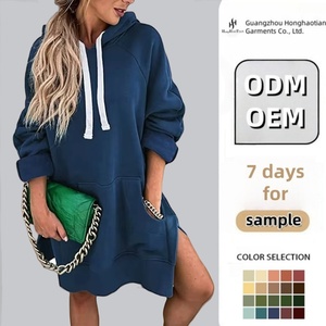<span class=keywords><strong>Robe</strong></span> à <span class=keywords><strong>capuche</strong></span> à manches longues et ourlet fendu pour femmes, sweats à <span class=keywords><strong>capuche</strong></span> d'hiver avec poche kangourou personnalisé ODM - Product Image 2