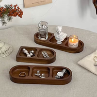 Plateau de présentation de bijoux en bois à 3 compartiments, plateau décoratif de table, petit plateau ovale en bois, petit plateau à bibelots en bois avec sections.