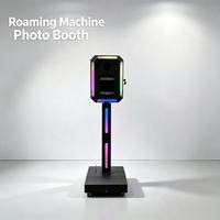 Photomaton itinérant à point fixe avec rotation à 360°, contrôle à distance, éclairage LED RGB, caméra et impression en libre-service pour événements