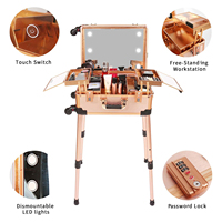 Espejo de Maquillaje Profesional con Iluminación LED, Portátil, con Ruedas, 4 Patas Telescópicas, Atenuador Táctil, 4 Niveles, Color Oro Rosa CF