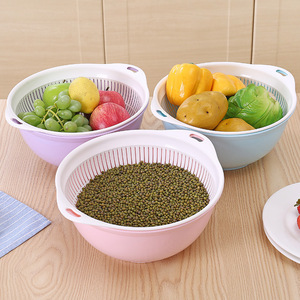 Double Layer Round Plastic Drip Basket L Size Multifunction Kitchen Vegetable Washing Basket Hollow Fruit Draining Rack - Product Image 1