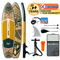 Planche de SUP gonflable 11' style Boho Tribal, 33 pouces de large, avec finition grain de bois artisanale, pompe et aileron inclus, pour le yoga et la navigation
