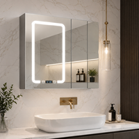 Lemari Cermin Kamar Mandi LED Modern, Terpasang di Dinding, dengan Sensor Sentuh dan Layar Digital untuk Penyimpanan Obat, Cocok untuk Hotel dan Rumah