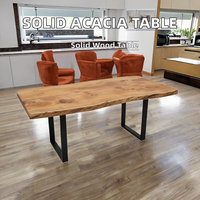 Table à manger en bois massif d'acacia Woodensure Premium avec bord naturel, pieds en métal avec revêtement poudré mat, design robuste et durable, 6 personnes