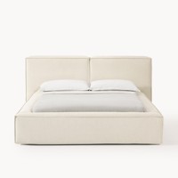Cadre de lit plateforme minimaliste rembourré avec tête de lit rembourrée pour chambre à coucher, lit en tissu personnalisable (double/king size)