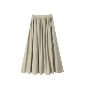 Jupe midi plissée taille haute Runqi, grande taille, couleur unie, lin abricot, nylon, pour femme, fabriquée à Suzhou - Product Image 1