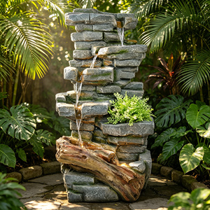 Fuente de agua de roca apilada con base de tronco de árbol, jardinera para plantas, decoración de jardín exterior al por mayor - Product Image 5