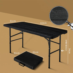 Mesa Plegable de 4 Pies con Altura Ajustable para Camping y Uso General, Portátil, de Plástico Tipo Madera, Color Negro, Venta al Por Mayor - Product Image 1