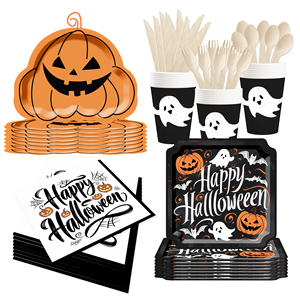 Juego de Vajilla DAMAI para Halloween con Diseño de Calabaza, Incluye Platos y Vasos Desechables de Papel, Artículos para Fiestas de Halloween - Product Image 5