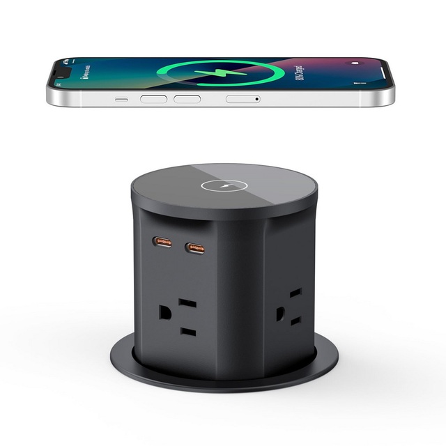 Smart Kitchen Hydraulic Pop-up Power Outlet Tower Lift Socket for Home and Office with Wireless Charger 4AC 2USB