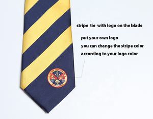 カスタムロゴゴールドグラウンドネイビーストライプネクタイ学校ロゴネクタイ学生のため - Product Image 4