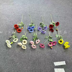 Fleurs artificielles de pavot Junheyuan, branche unique, pour décorations de mariage et de maison, bleu, violet, rouge, jaune, rose, blanc - Product Image 1