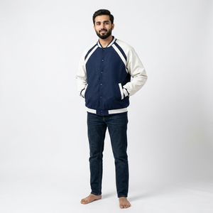 OEM Wholesale Mens Varsity <b>Jacket</b> Custom Color Block Zip & Button Closure <b>Running</b> Varsity CollegeBaseballjacket for men - Product Image 1