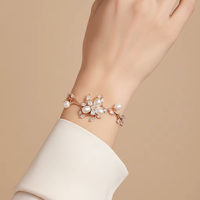 Bracelet de perles d'eau douce avec motif floral, feuilles et grappe de vigne, en or rose, zircon floral, ensemble de bracelets de mariée en cristal pour femme 2026